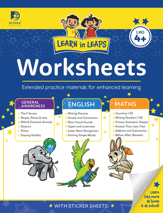 Learn In Leaps Worksheets - General Awareness, English & Maths LKG 4+
