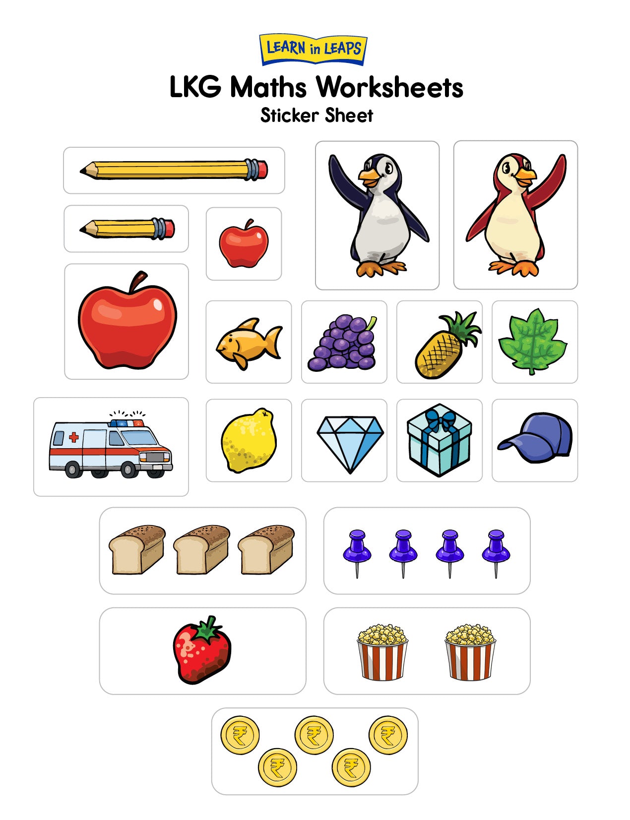 Learn In Leaps Worksheets - General Awareness, English & Maths LKG 4+
