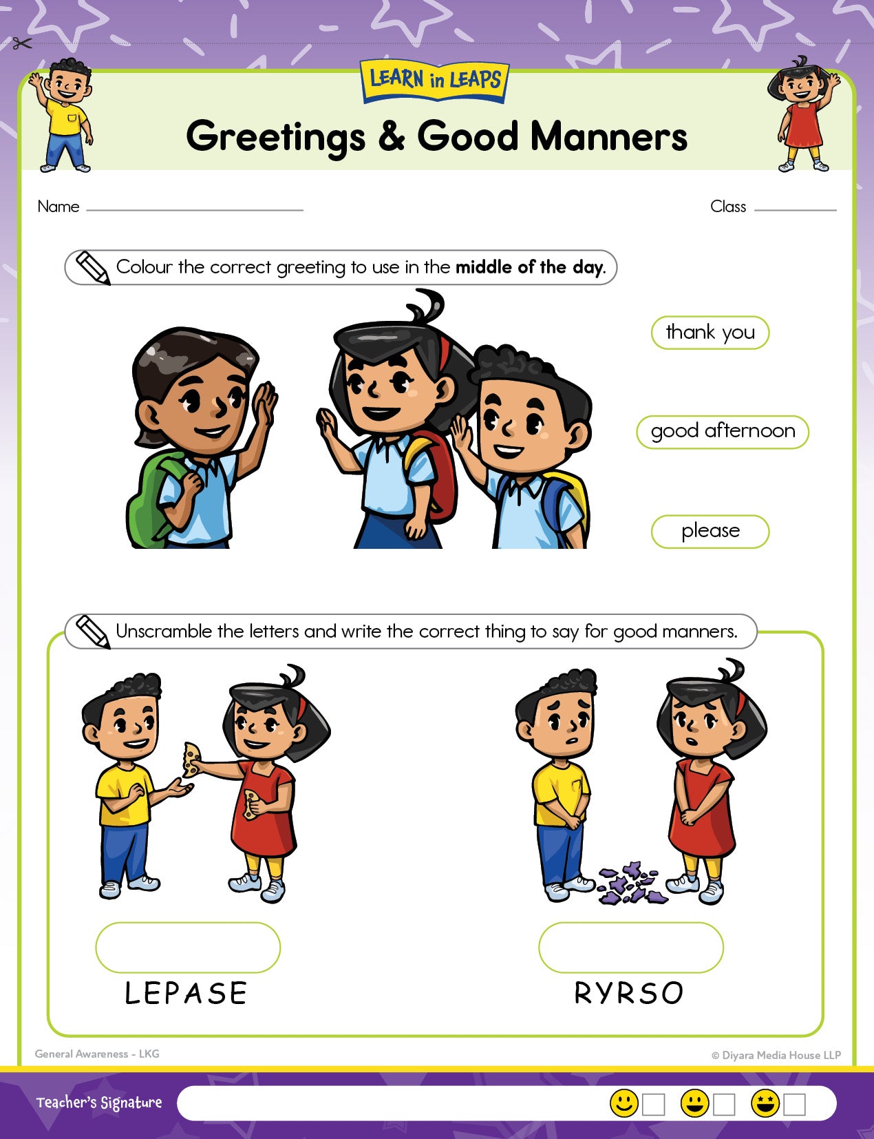 Learn In Leaps Worksheets - General Awareness, English & Maths LKG 4+