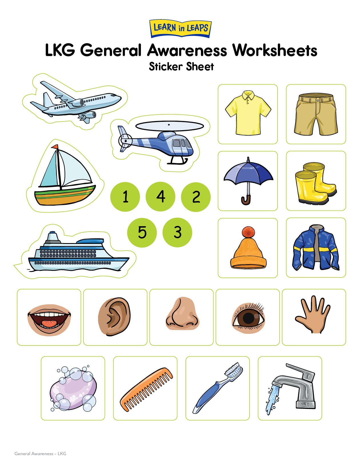 Learn In Leaps Worksheets - General Awareness, English & Maths LKG 4+