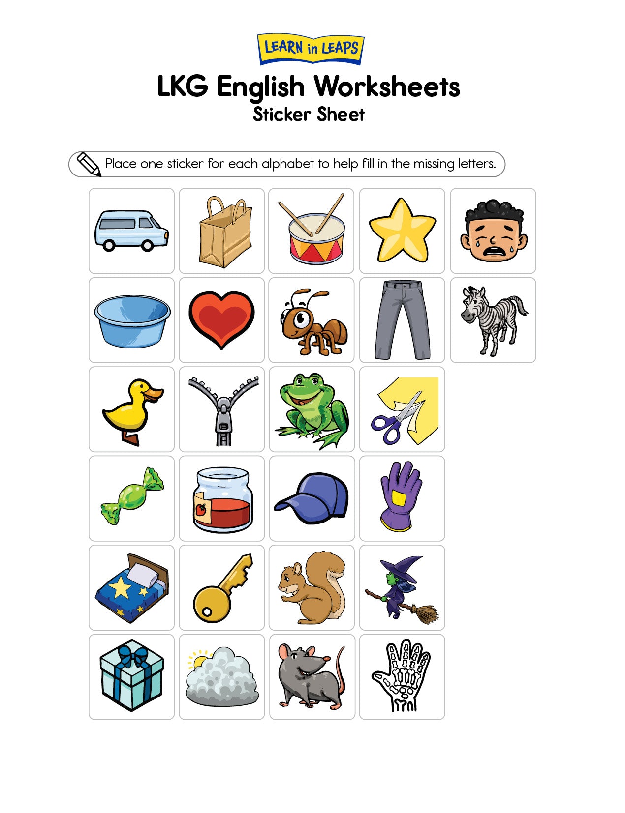 Learn In Leaps Worksheets - General Awareness, English & Maths LKG 4+