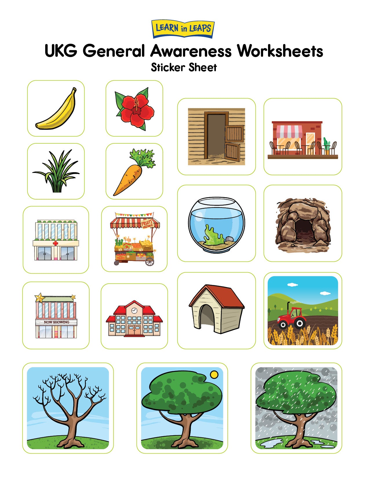 Learn In Leaps Worksheets - General Awareness, English & Maths UKG 5+